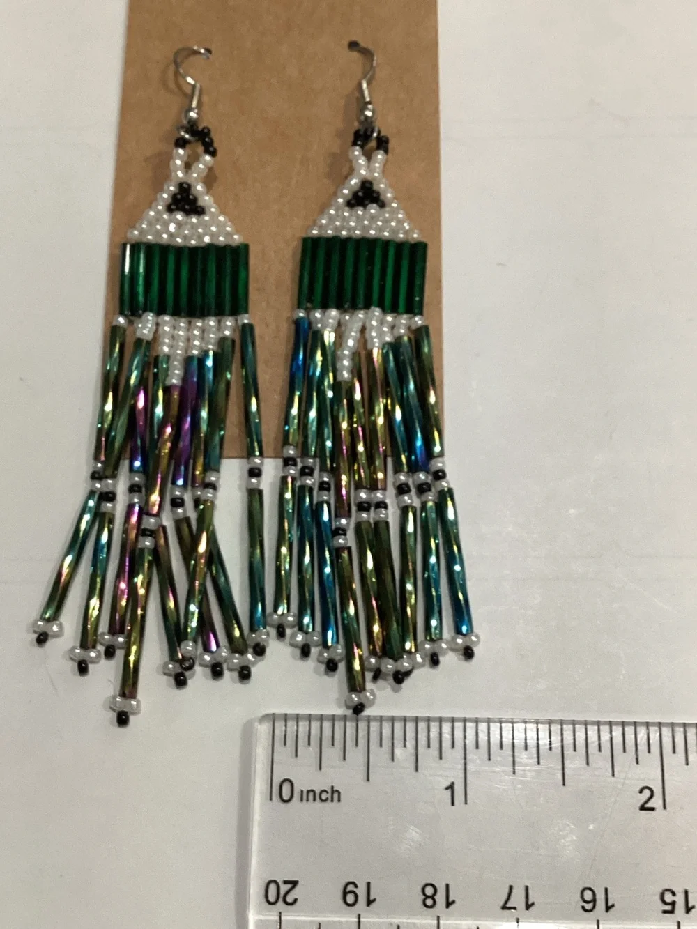 Handmade Beaded Fringe Earrings - Green Multi